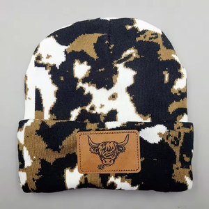 Chapeaux Western sur mesure en gros, motif Highland Cow en jacquard, bonnet personnalisé, étiquette de chapeau personnalisée, bonnets d'hiver en cuir de vache - Product Image 2