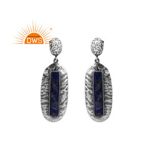 Pendientes colgantes de piedras preciosas de lapislázuli natural de plata esterlina oxidada más vendidos, fabricante de joyería personalizada - Product Image 1