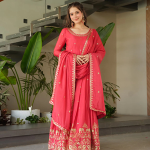 Boutique India último vestido tradicional exclusivo con bordado Zari lentejuelas-Trabajo elegante boda fiesta desgaste étnico - Product Image 1