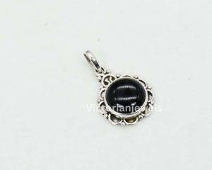925 Solid Sterling Silver July Month <b>Birthstone</b> Black Onyx with Bezel Setting Flower Style Charm <b>Pendant</b> - Product Image 1