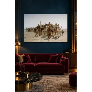 Impression sur toile : Caravane de pèlerins de la ville de la Lune sur la route de la Mecque dans le désert - Product Image 2