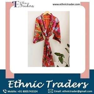 Kimono de edredón Kantha hecho a mano para mujer, estampado de Color naranja, excelente calidad, 100% algodón Natural disponible, precio a granel, India - Product Image 6