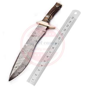 Custom Forged Damascus Steel Fixed Blade Outdoor Hunting <b>Knife</b> Wooden Handle Bowie Hunting <b>Knife</b> With Leather Sheath - Product Image 2