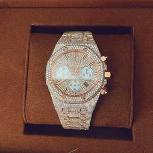 Most Popular VVS Moissanite Diamond Rose Gold Tone Stainless Steel Chrono Iced Out Mechanical <b>Automatic</b> Hip Hop Wrist Watch - Product Image 3