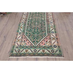 Tapis turc vintage 3,6x6,9 pieds, tapis en laine à carreaux vert et rouge - Product Image 5