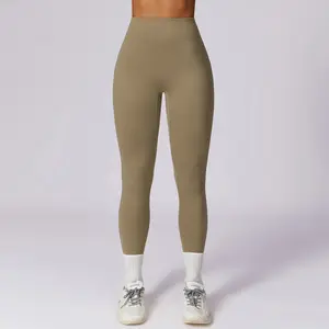 Yeni özel elastik kalça kaldırma hafif nefes karın 110g SKIM S naylon Spandex Yoga uzun pantolon egzersiz Fitness salonu için