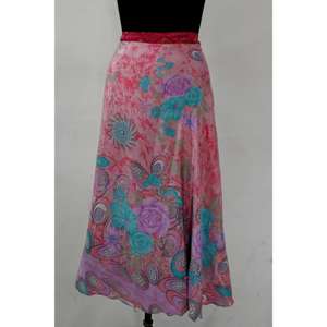 Women's Pure Silk Summer <b>Maxi</b> <b>Skirt</b> Reversible Boho Wrap with Vintage <b>Floral</b> Printed Saree Patterns Natural Waistline - Product Image 2