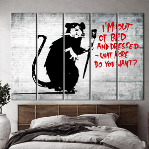 ภาพพิมพ์บนผ้าใบแบบนามธรรม: ศิลปะติดผนังลายกราฟฟิตีหนูที่ได้รับแรงบันดาลใจจากแบงก์ซี่, 5P: ห่อหุ้มอย่างดี - Product Image 1