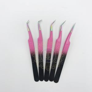 Pince à cils en acier inoxydable motif arc-en-ciel ombré Étiquette personnalisée Revêtement en poudre Pince à épiler durable à pointe de diamant - Product Image 6