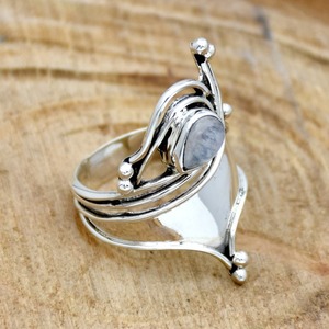 Meilleure promesse de conception faite à la main 925 bague en argent sterling massif naturel bleu feu arc-en-ciel pierre de lune plaqué rhodium 925 fêtes de timbres - Product Image 4