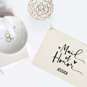 Trousse de Maquillage Personnalisée Grande Capacité en Toile de Coton Écologique Résistante à l'Eau pour Demoiselle d'Honneur – Rangement Durable pour Maquillage avec Lettre - Product Image 3