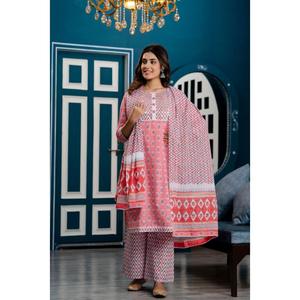 Vestido indio y pakistaní estilo Anarkali con lentejuelas y estampado floral rosa para mujer, con palazzos y dupatta. - Product Image 4