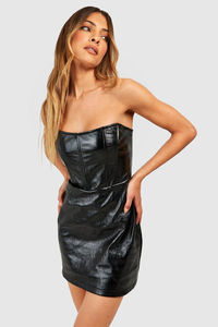 Otoño nueva moda mujer PU cuero Bodycon marrón Midi lápiz Club vestido Sexy patrón sólido estilo Casual lavable frente Logo - Product Image 4