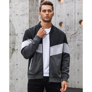 Chaqueta universitaria transpirable y a prueba de viento con cuello levantado de mezcla de lana y manga de piel auténtica recubierta para hombre, 2017 - Product Image 2