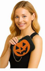 Pochette perlée citrouille d'Halloween Jack O Lantern sac de soirée fait à la main avec chaîne en or pour les femmes fête et cadeau - Product Image 5