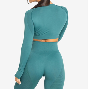 Leggings taille haute et haut à manches longues ensembles de Fitness de gymnastique en gros nouveau vêtements de sport sans couture femmes ensemble de Fitness pour vêtements de Yoga - Product Image 3