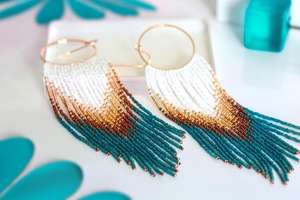Boho ต่างหูลูกปัดด้วยการออกแบบสีฟ้าครามแอนดี้ cascading Fringe, เครื่องประดับของขวัญที่ไม่ซ้ำกัน - Product Image 3