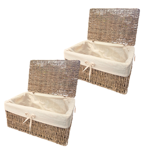 Cesta rectangular de algas marinas con tapa Almacenamiento elegante para frutas y más - Product Image 1