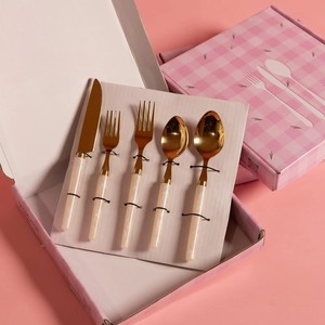 Hot Selling Food Safe Flatware <b>Set</b> With White Resin Handle for Home & Hotel Dinnerware Silver <b>Cutlery</b> <b>Sets</b> Mirrored Steel <b>Gold</b> - Product Image 6