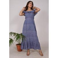 Robe en coton Boho léger pour femmes à la main bloc imprimé motif floral Breezy tenue de fête décontractée pour l'été lavable