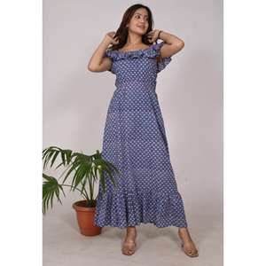 Vestido de algodón bohemio ligero para mujer Estampado de bloques hecho a mano Patrón floral Breezy Casual Ropa de fiesta para verano Lavable - Product Image 3