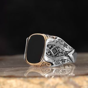 Bague pour homme Azuris de haute qualité en argent sterling 925 avec pierre d'agate naturelle de Yamen, fabrication turque - Product Image 3