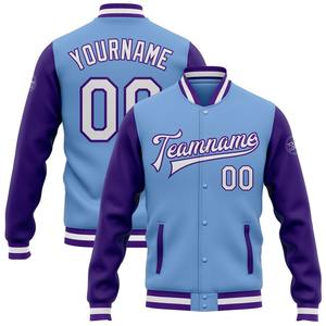 Direct Industry Wholesale Casual Winter Custom Black Purple-Gray Bomber Full-Snap Varsity Letterman Two Tone Jacket - Product Image 4