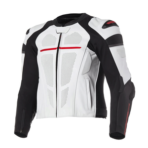Hot Selling High Quality White Black Cowhide Leather Racing Windproof Winter CE Armoured Road Protected Motorcycle Jacket for - Product Image 1