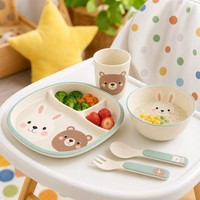 Ensemble de vaisselle pour enfants en fibre de bambou, 5 pièces, qualité alimentaire CPC, assiette, bol, tasse à motifs de dessins animés pour enfants