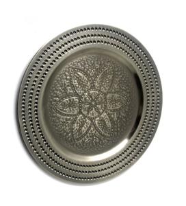 Assiette décorative murale suspendue en métal de fer décoratif antique forme ronde couleur argent assiettes décoratives suspendues - Product Image 1