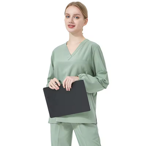 Women's Long Sleeve <b>Scrub</b> <b>Set</b> with V-Neck Elastic Cuff stretchy Fabric - Product Image 2