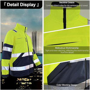 Veste de sécurité réfléchissante haute visibilité pour hommes Veste de travail thermique Poches zippées Vêtements de travail classiques durables - Product Image 6