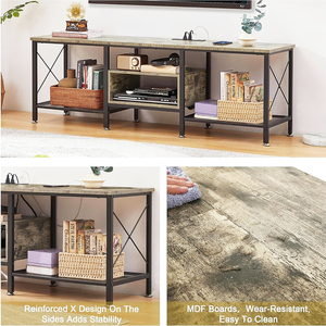 Soporte de TV con tomas de corriente para el centro de entretenimiento Industria Media, Estantes abiertos de 3 niveles y Marco de metal para sala de estar, dormitorio - Product Image 3