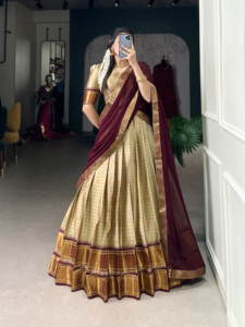Hermoso Lehenga Choli con Trabajo de Tejido con Concepto Paithani - Product Image 4