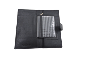 Chính hãng da du lịch ví với khe cắm thẻ ID cửa sổ Zip túi an toàn Snap đóng cửa công suất lớn tổ chức màu đen Ví - Product Image 4