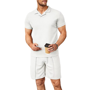 New Men's Casual Summer Suit <b>Set</b> Cool V-Neck Short Sleeve Shirt & Shorts Quick Dry Thermal Breathable Printed Technique - Product Image 4