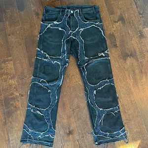 DiZNEW Custom Frayed Flared Stacked Pants Skinny Slim Custom Denim Pants Male Stacked Denim Jeans Man Men's Jeans Men