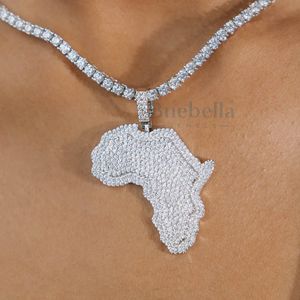 Vente en gros Argent Sterling 925 VVS Moissanite Diamant Glacé Carte de l'Afrique Pendentif pour Femmes Style Hip Hop Bijoux Plaqué Or Blanc - Product Image 1
