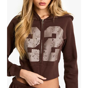 Conjunto Deportivo de Invierno para Mujer, Talla Grande, Corte Regular, Estilo Casual, Color Sólido, Top Corto con Capucha y Pantalones, 100% Algodón - Product Image 5