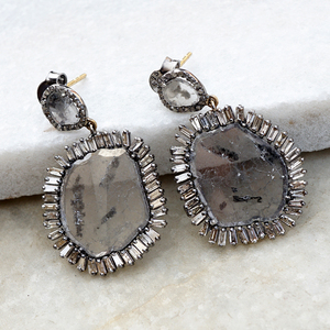 Pendientes Colgantes de Diamantes Polki Naturales de Gran Tamaño, Oxidados, en Plata 925, con Diamantes Baguette, Joyería Fina Hecha a Mano, Venta al Por Mayor - Product Image 2