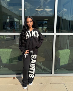 Custom Hoodie Unisex Men Two Piece Set Clothing Stacked Flared Jogging Suits Distressed Crop Sweatsuit Tracksuits Set Women - Product Image 2