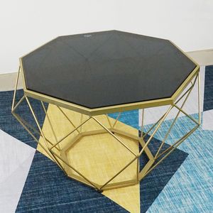 Contemporary Diamond Tempered Glass Coffee Table in <b>Gold</b> Tone Frame - Product Image 4