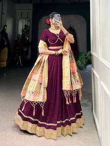 Maroon Designer party wear Bordado Trabajo Navratri Especial Lehengas Choli Para mujeres Chaniya Choli Para dama de honor - Product Image 3