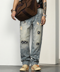 Pantalones vaqueros cómodos Nuevos hombres Retro High Street Pantalones rectos sueltos para hacer viejos pantalones casuales de nicho - Product Image 3