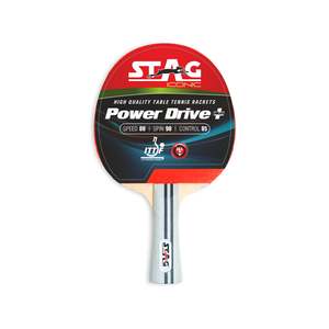 Raquette de tennis de table professionnelle Stag Iconic Powerdrive+ en bois 13 plis avec caoutchouc à picots longs et fibre de carbone - Product Image 1