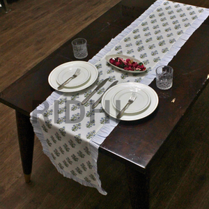 Camino de Mesa Decorativo de Algodón con Estampado Floral Azul Claro, Hecho a Mano, de Alta Calidad, Personalizable, con Volantes, Estilo Indio, para Uso en el Hogar y Hoteles - Product Image 5