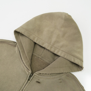 เสื้อฮู้ดดี้สตรีทแวร์ผ้าเฟรนช์เทอร์รี่เนื้อหนัก 420GSM แบบย้อมสีเอซิดวอช แต่งลายปักซันเฟด ซิปคู่ ปรับแต่งได้ สำหรับผู้ชาย (OEM) - Product Image 5