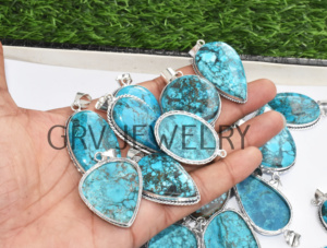 Venta al por mayor Lote Hecho a mano Étnico 925 Plata Esterlina Bohemio Grado Superior Colgantes Magnesita Turquesa Piedra Preciosa Joyería Compromiso - Product Image 5