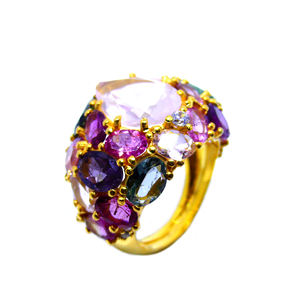 Designer 925 Sterling Silver Gold Plated <b>Rose</b> <b>Quartz</b> Multi Color Gemstone Wedding Wear Women Band <b>Ring</b> - Product Image 5