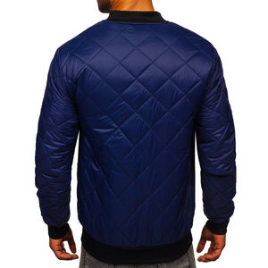 Bleu coupe-vent Bomber veste haute qualité Polyester tissu côtes cou Bomber veste pour hommes Streetwear mode pilote veste manteau - Product Image 3